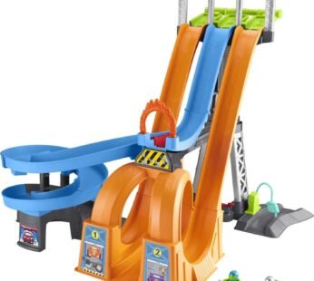 Little People Hot Wheels Racing Loops Tower Toddler Vehicle Playset with Sounds & 2 Toy Cars