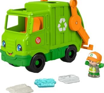 Fisher-Price Little People Recycling Truck Musical Toddler Garbage Toy Set, 5 Pieces