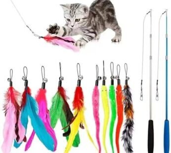 Cat Toys Feather Toy, 2PCS Retractable Wand and 10PCS Replacement Teaser with Bell Refills, Interactive Catcher and Funny Exercise for Kitten.