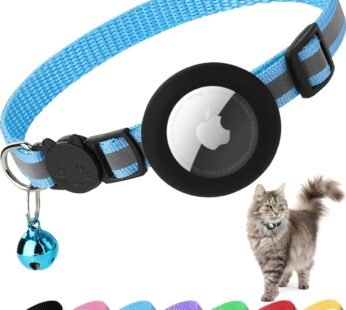 Airtag Cat Collar Breakaway, Reflective Kitten Collar with Apple Air Tag Holder and Bell for Girl Boy Cats, 0.4 Inches in Width and Lightweight (Blue)