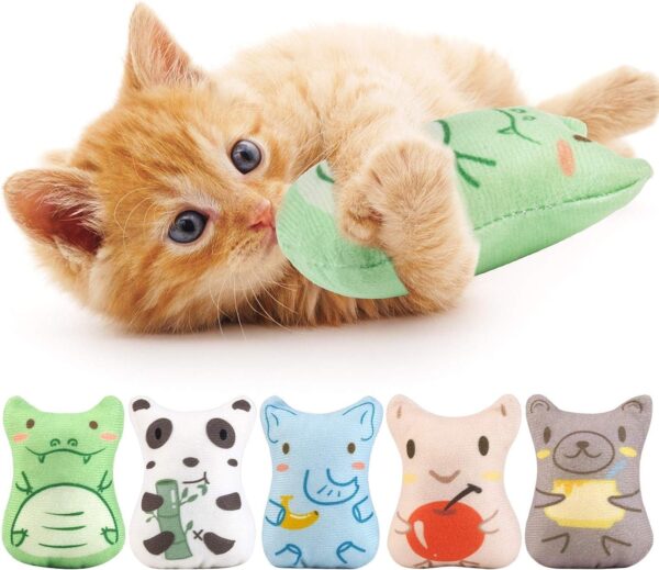 Catnip Toys for Indoor Cats - 5PCS Plush Cat Chew Toys Teething Interactive Catnip Filled Kitten Toy Soft Pet Toy (Animal Shapes)